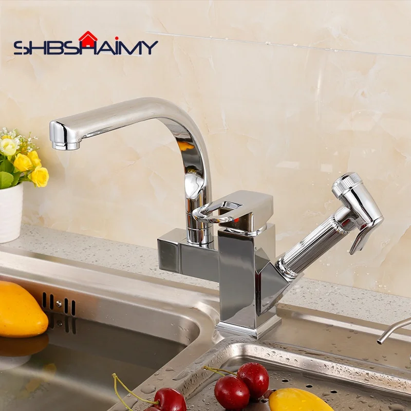 

Chrome Polished Pull Out Kitchen Sink Faucet with Sprayer Cold and Hot Water Mixer Taps Bar Sink Faucet