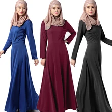 Ethnic Style Abaya Muslim Dress Turkish women clothing Islamic Solid clothes Turkey Abayas Knitted Cotton Pullover Dress black