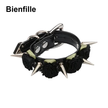 

Hot Handmade Punk Spiked Flowers PU Leather Bracelet Men Charm Bracelets For Women Spikes Cuff Jewelry Gifts Wholesale