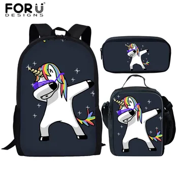

FORUDESIGNS Custom You Image Unicorn School Bags Set for Girls Boys Children Dinosaur School Backpacks Kid Student Book Bag