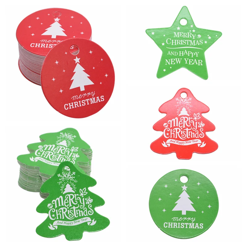 

50/100pcs Star Santa Claus Christmas Baking Tag Red Green Candy Label for Xmas Party Biscuit Gift Package Tags Decor Supplies 8z