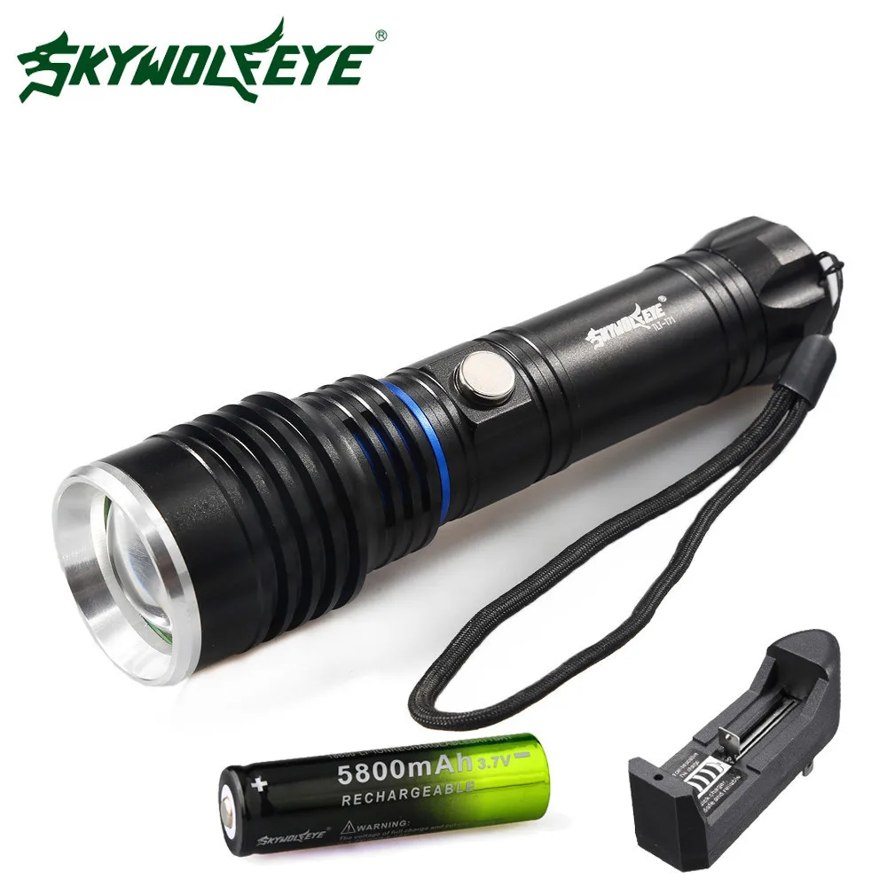 Skywolfeye LED Flashlight 5 Modes Zoomable XM L T6 Flashlight Focus ...