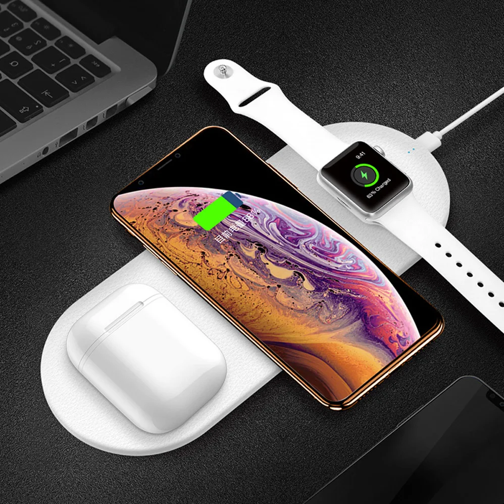 7 5 W 10W Быстрое беспроводное зарядное устройство QI для наручных часов Apple Watch на возраст 2 3 4 серии AirPods2 iPhone 12Pro XR