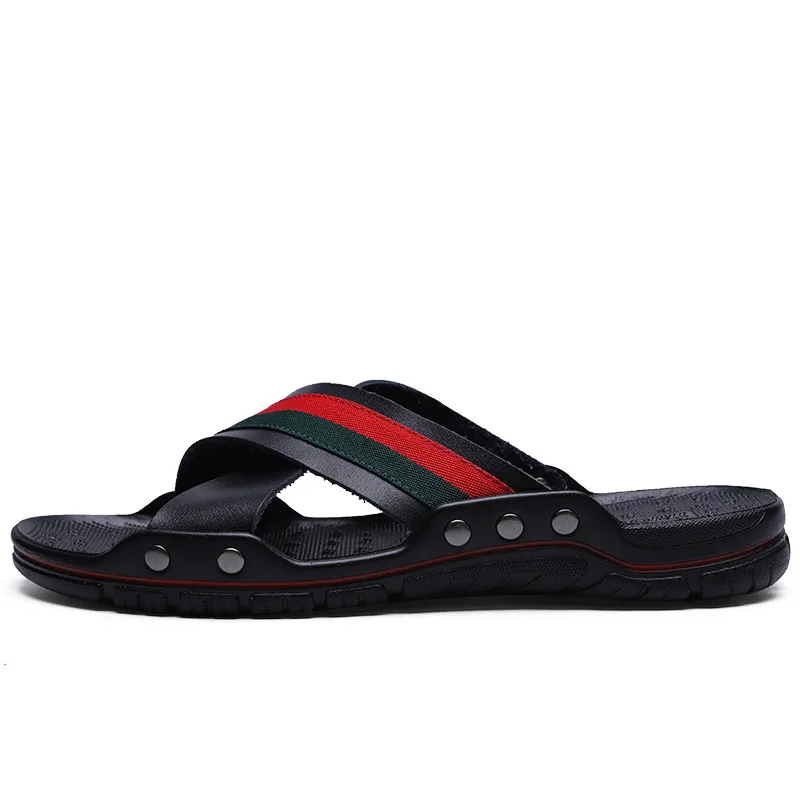 YEINSHAARS/ брендовые летние мужские шлепанцы; пляжная водонепроницаемая обувь из натуральной кожи с перекрестными ремешками; мужские шлепанцы высокого качества; большие размеры 38-47 - Цвет: Black