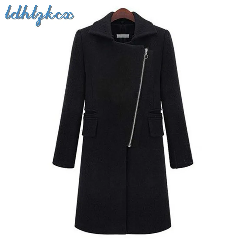 

Black Wool Coat Plus Size Europe and America Long Woolen Jacket 2018 Autumn Winter Office Lady New Loose Jackets Feminina CX503