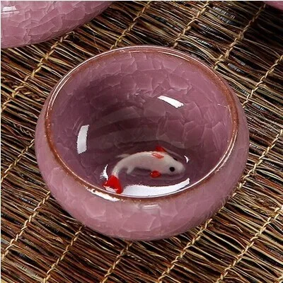 Китайский Binglie чашки характеристики цветной керамической глазури чайный набор кунг-фу ледяная трещины чашки 6 шт Карп чай чашки
