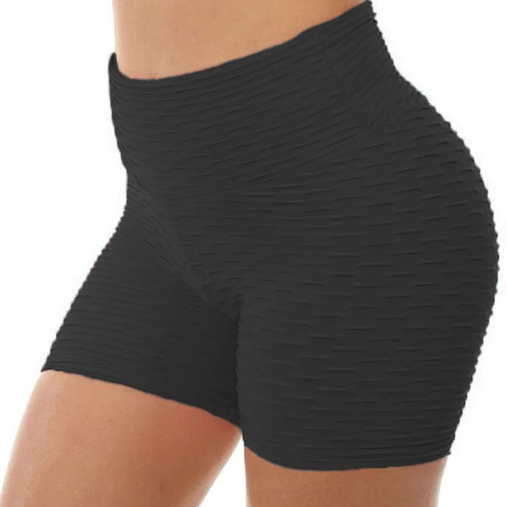 

Black Biker Shorts Women's Solid High Waist Jacquard Fitness Hips Tight Shorts Outdoor Sports Short Summer femme grande taille