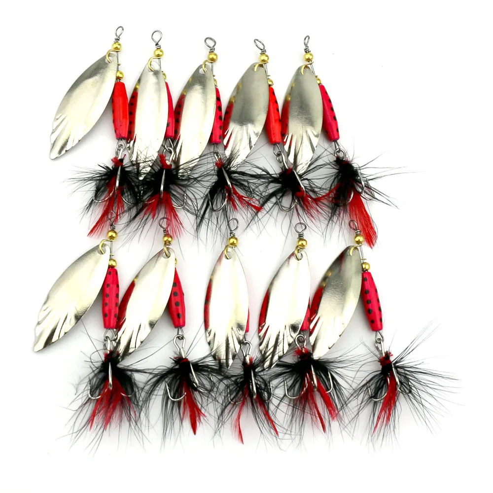 10PCS set 4 font b fishing b font hooks hard metal sequin spinner spoon font b