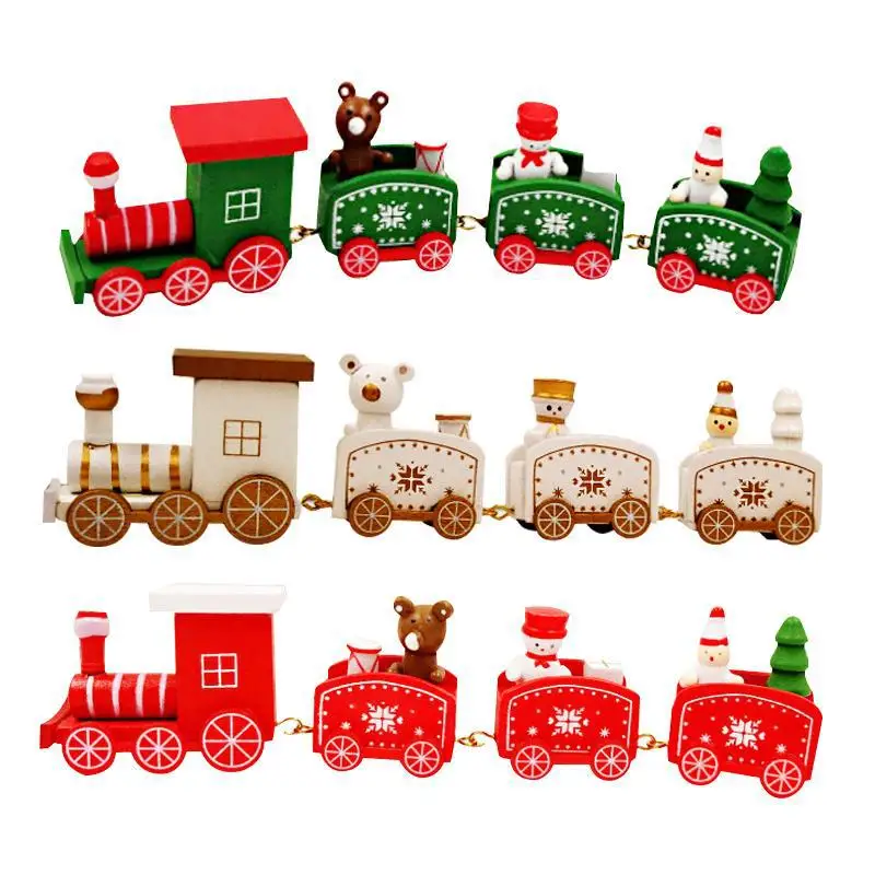 

1Set Christmas Train Painted Wood With Santa/Deer Xmas Kid Toy Gift Ornament Navidad Christmas Decoration For Home New Year Gift