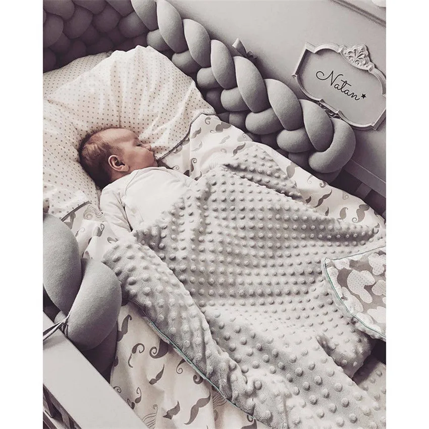  2M Length Baby Bed Bumper 4 Braids Baby Bed Decor Pure Weaving Plush Knot Crib Bumper Protector Inf