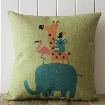 

LINKWELL 18"x18" Animal Zoo Blue Elephant Yellow Giraffe Pink Flamingo Koala Cartoon Burlap Pillow Case Cover Cushion Cover