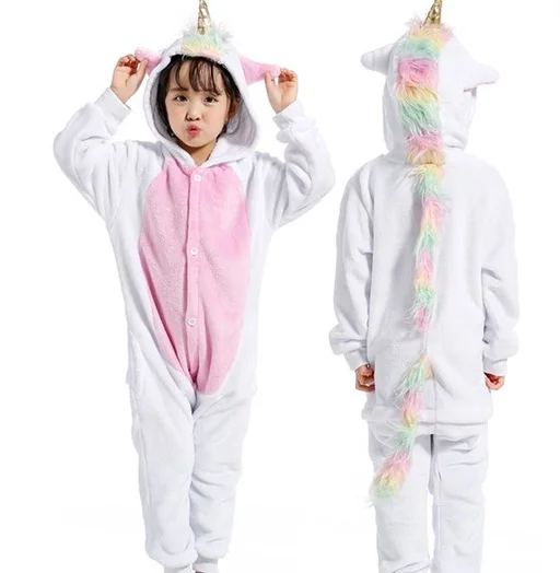 

New 2019 Flannel Star Unicorn Pajamas Kigurumi for childre Jumpsuit Kids Children Giraffe Panda Cosplay Costume Blanket Sleepers