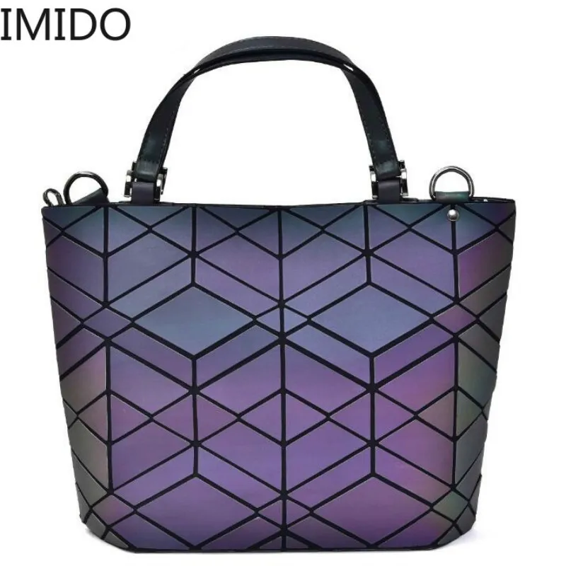 

IMIDO New Luminous Bag Fashion Geometric Handbag Diamond Tote Quilted Shoulder Bags Laser Plain Folding Tote Hologram Bag Luxury