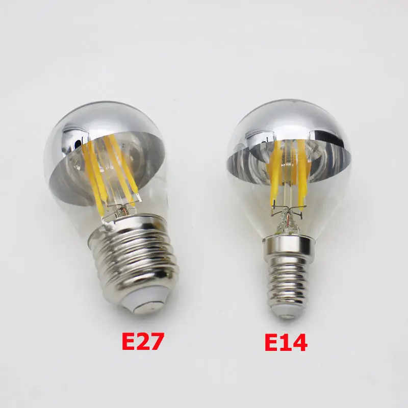 

4pcs G45 4w LED Filament Bulbs Mirror Half Chrome Globe E14 E27 warm light 220V for bedroom Vintage Decorative no flicker