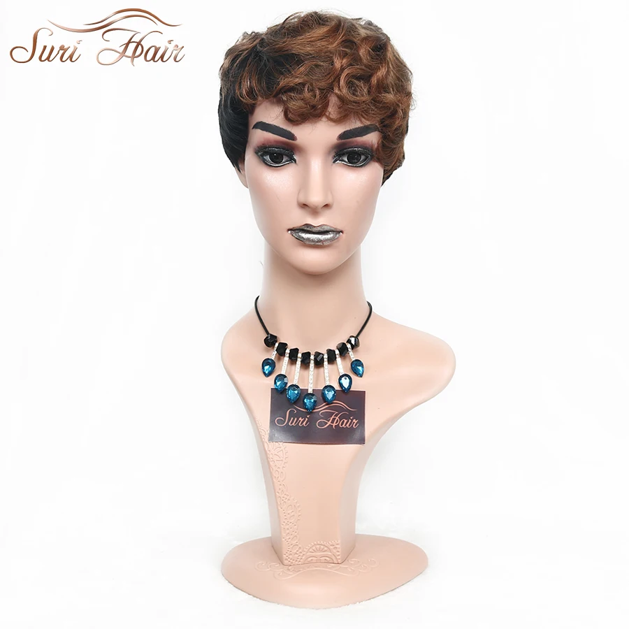 

Suri Hair Ombre Short Cut Wigs Heat Resistant African American Curly Synthetic Wigs For Black Women 6 inch