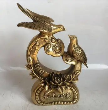 

China brass Two magpie crafts statue