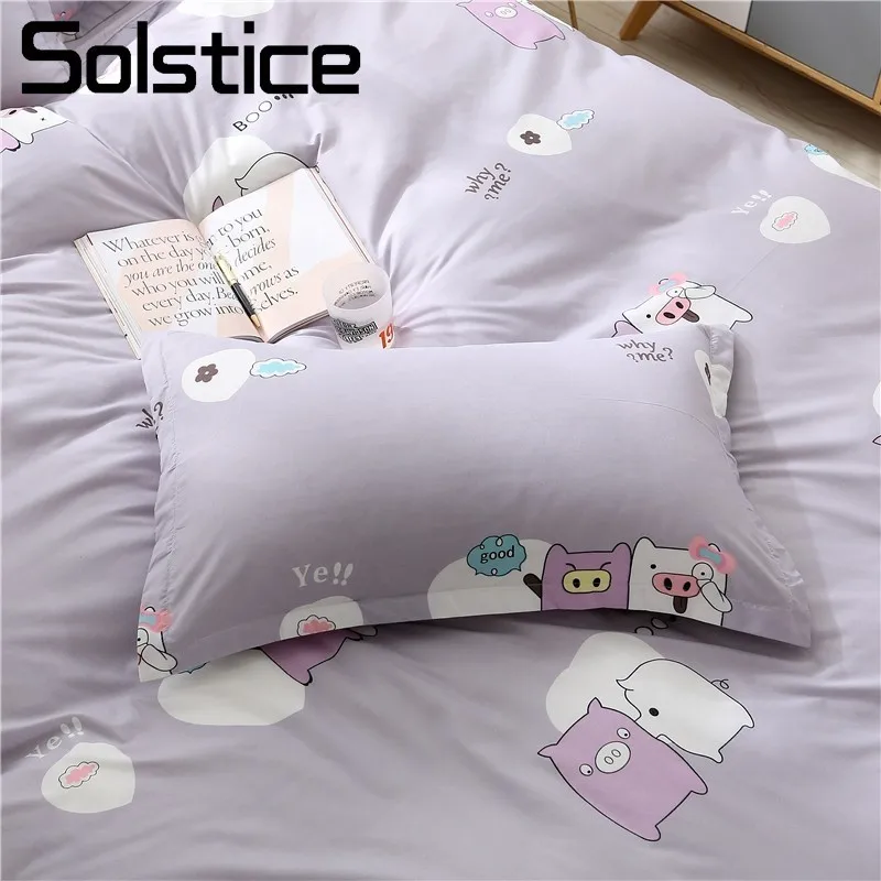 

Solstice Home Textile Pillowcase 46*72cm 18*28in Pillow Cover 1 Piece Gray Cartoon Pig Kid Teen Adult Flower Printing Pillowslip