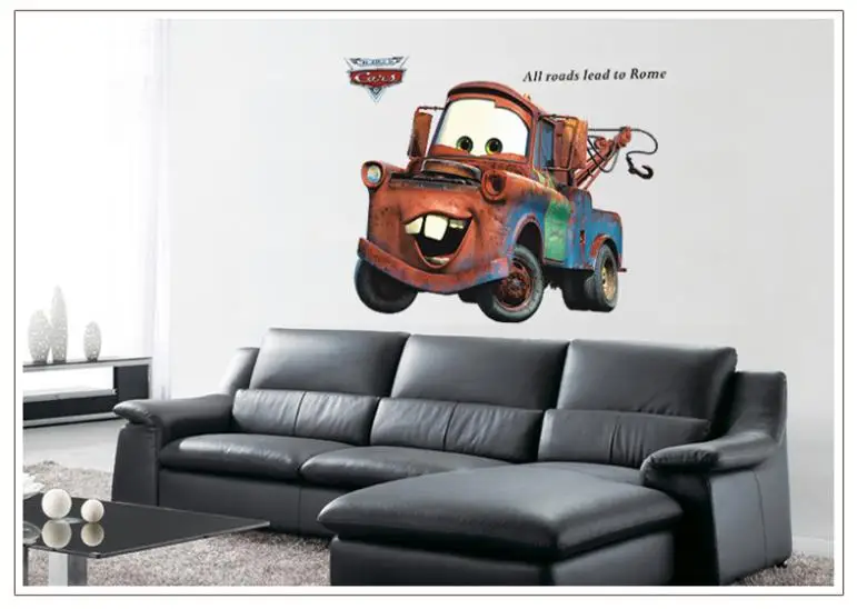 DIY 3D Pixar cars Mater kids room All Roads Lead to Rome quote art wall stickers 