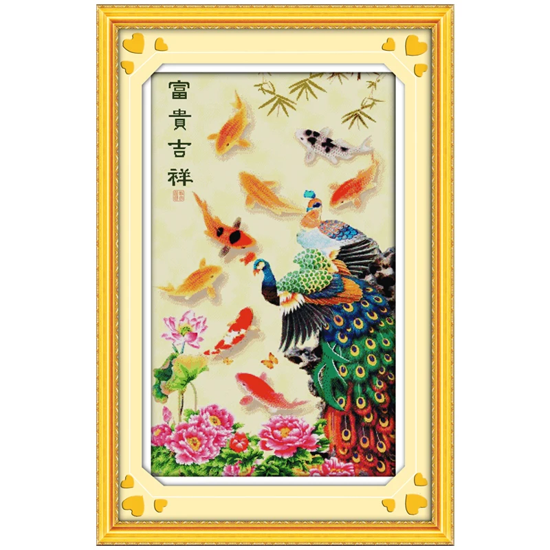 peacock and Fish Pattern Counted Cross Stitch 11CT 14CT ...