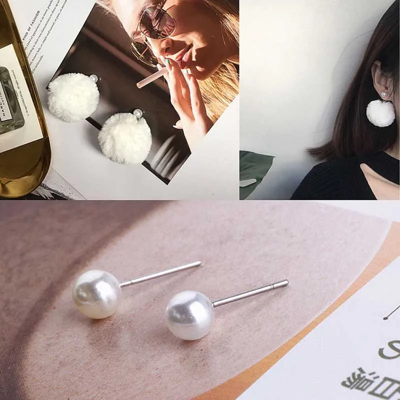

10pcs Pearl White 6/8mm Imitation Pearls Ear Stud Findings with One Hole Ear Drop Women Girl Diy Earring Brincos C29