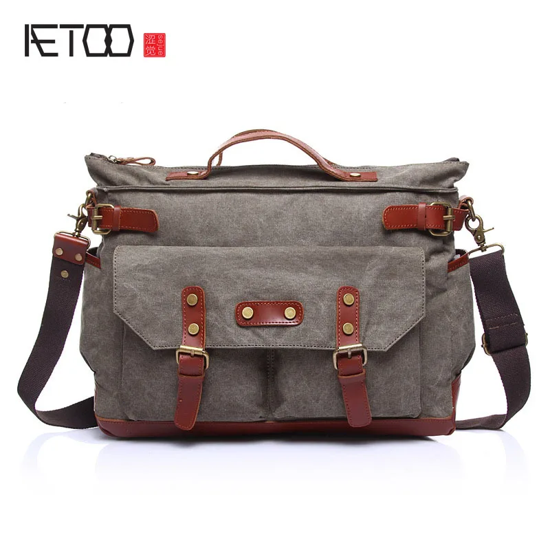 

AETOO bag Europe and the United States male canvas bag leisure travel computer bag single shoulder portable multi-functional rip