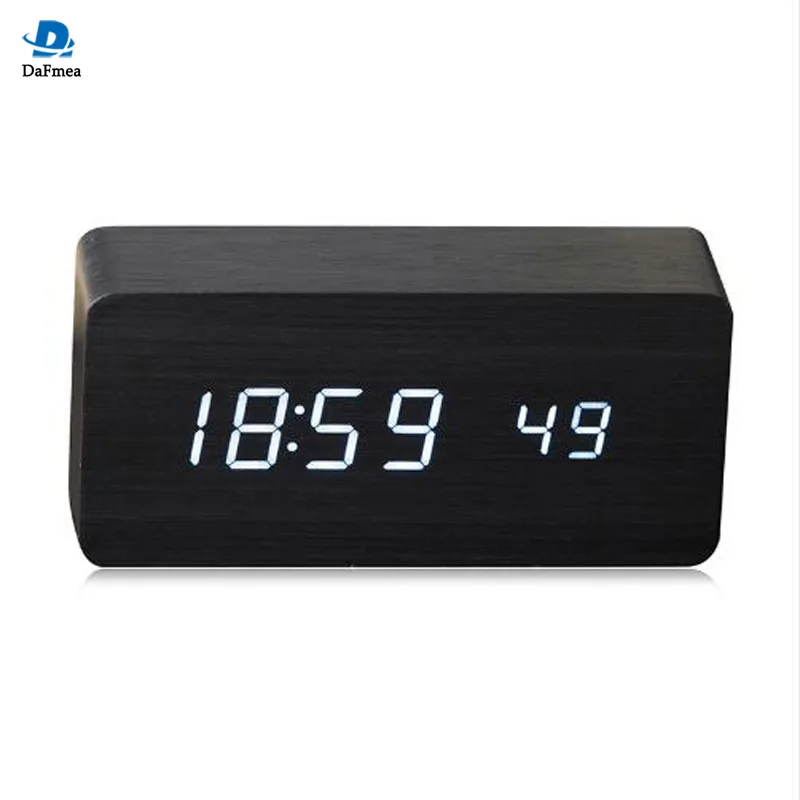 

Quality Digital LED Alarm Clock Colorful Sound Control Wooden Despertador Desktop Clock USB/AAA Powered Temperature Display