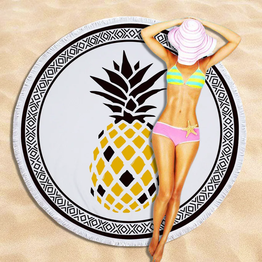 

Round Beach Towel Pineapple Watermelon Printed Tapestry MICROFIBER SHOWER TOWELS Circle Bohemian Bikini Cover Up Mat Thick Towel