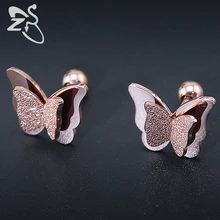 2019 nova borboleta brincos rosa ouro cor aço inoxidável parafuso prisioneiro brincos para as mulheres criança fosco borboleta cartilagem orelha studs(China)