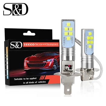 

S&D 2pcs H1 H3 LED Bulbs Car Fog Lamp Super Bright 1400LM 6500K White Driving Lamp Car Lights DC 12V 24V Auto Lamp