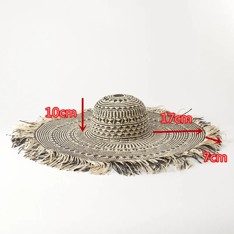 

01907-HH7388 handmade straw Bohemian big wind brim lady sun cap women leisure beach holiday hat