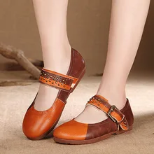 Retro Mixed Colors High Quality of Handmade Womens Shoes Spring/Summer Soft Full Grain Leather Comfortable Flats Mary Janes
