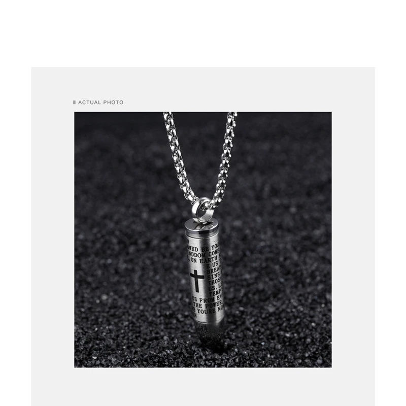 Fate Love Punk Bullet Pendant Necklaces For Men Stainless steel can unscrew creative cross loaded paper necklace English Spanish (2)