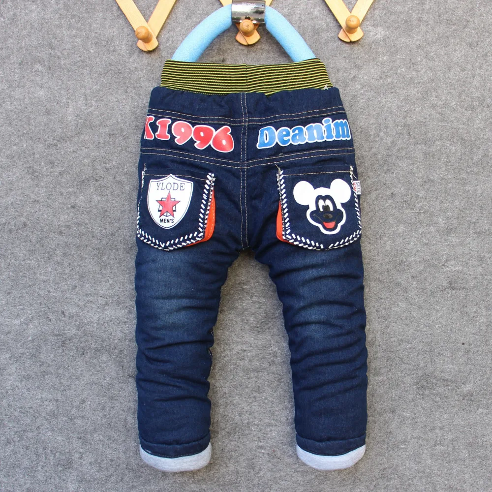Kids Jeans Winter Autumn Lovely Cat Quilted Children Warm Pants Casual trouses Baby Boys Jeans Cute Cartoon Pattern 2T-6T