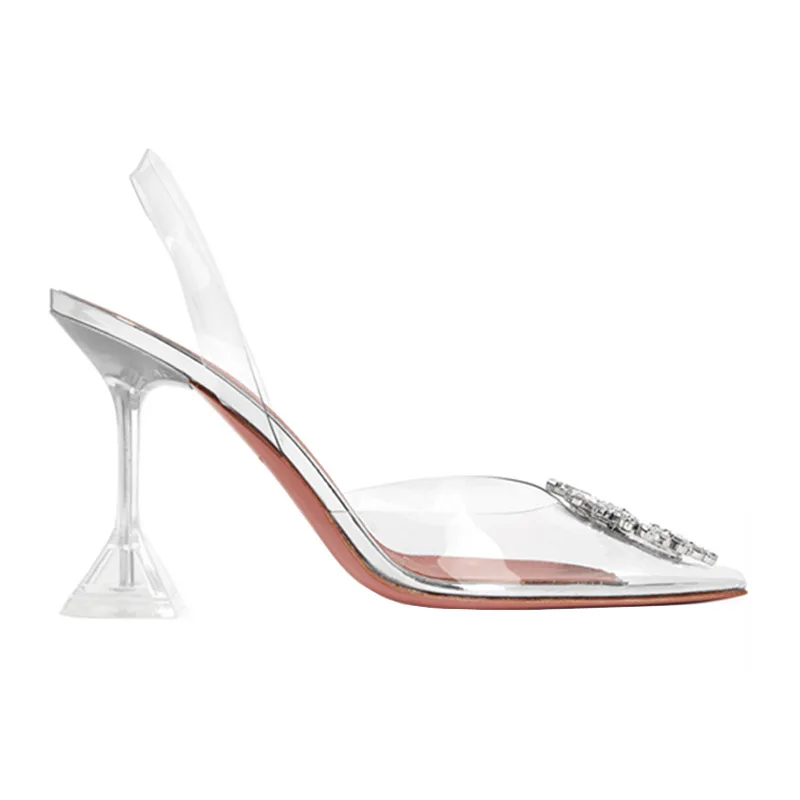 ElisabetTang/прозрачная обувь; женские босоножки с ремешком на пятке; прозрачная обувь из ПВХ с пряжкой и кристаллами; женская свадебная обувь на высоком каблуке с острым ремешком