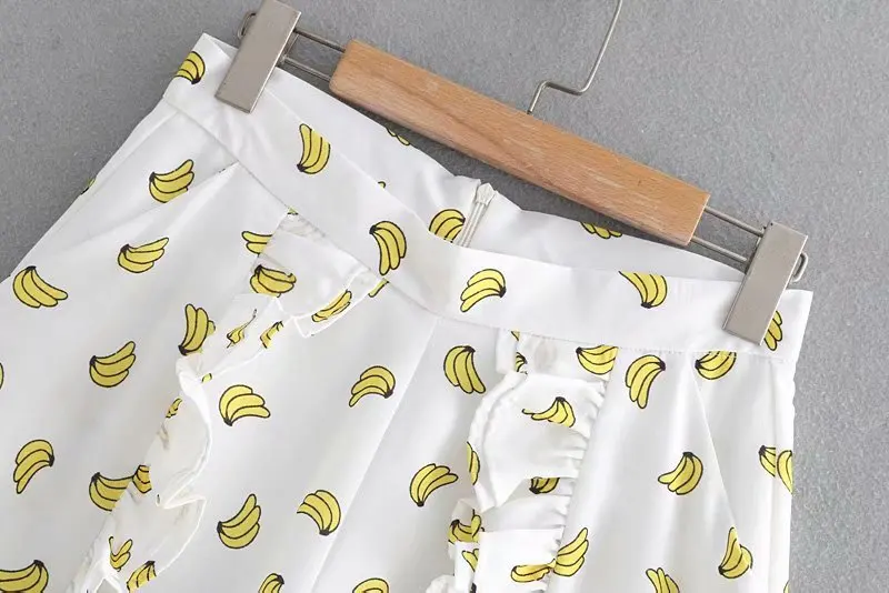 Новые женские летние сладкий банан печати Ruffled подробно короткие брюки шорты
