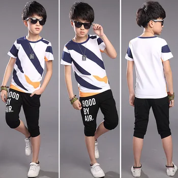 

Children's clothing set boy 2019 new summer kid's two-piece big boy summer boy rainbow short sleeve suit boy clothes set