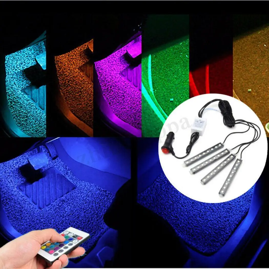 

LED Interior Car Lamp Kit Remote Under Dash Foot 5050 Seat RF Controller Inside Lighting Decor 1 x CR2025