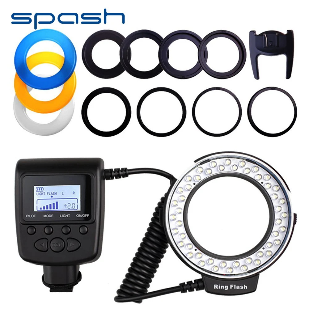 SPASH 48 pcs LEDs RF-550D Macro LED Ring Flash Light External Flash for Nikon Canon Olympus Fujifilm Sony DSLR Cameras FC100