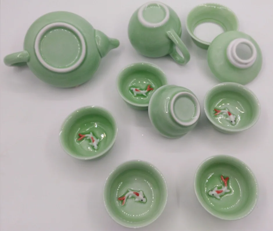 Longquan celadon рыбный чайный набор керамический чайник стаканчик рыба китайский кунг