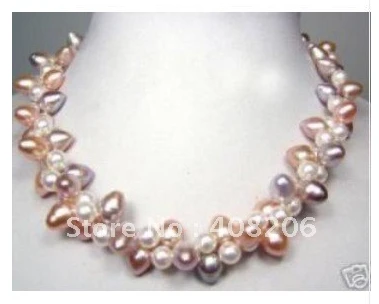 

18" purple white pink pearl necklace Free shipping