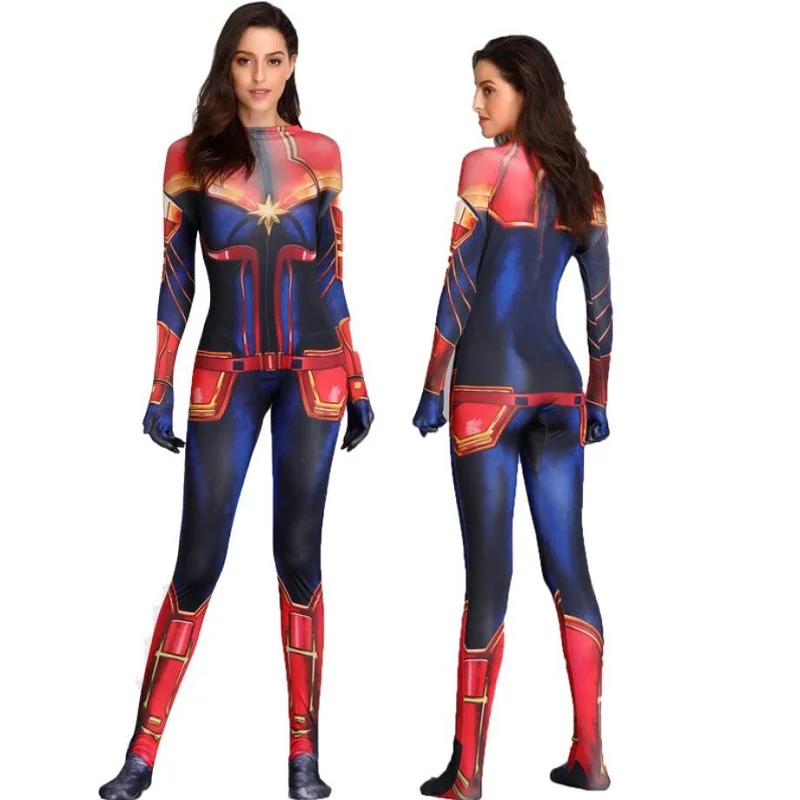

Superhero Captain Marvel Adult Cosplay Costume Ms Marvel Jumpsuit Carol Danvers Bodysuit Halloween party Costumes