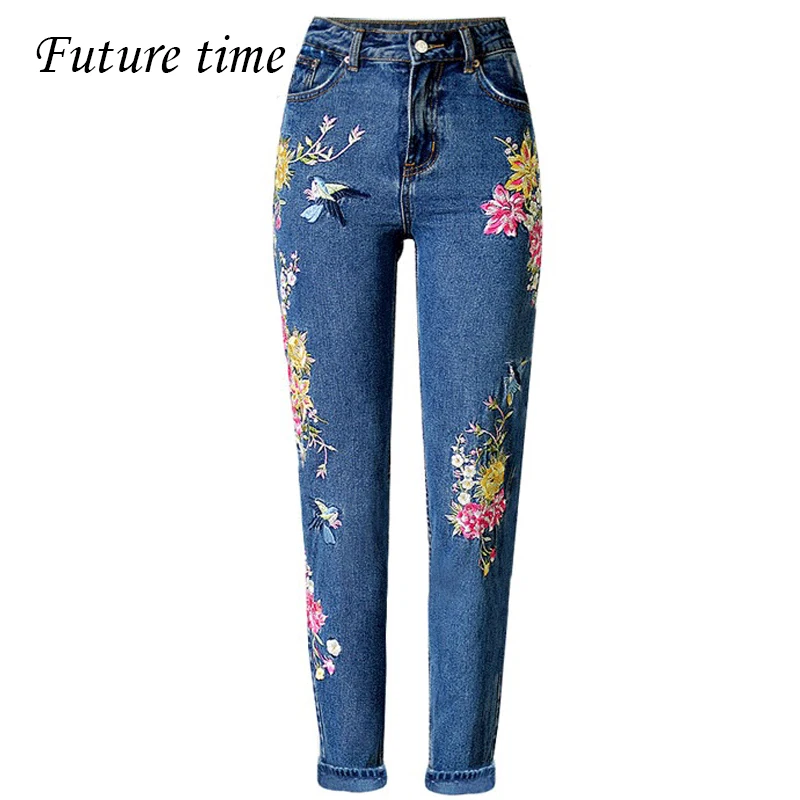 Женские, узкие джинсы с вышивкой, рваные, весенние прямые штаны с высокой талией, обтягивающие модные штаны C1354