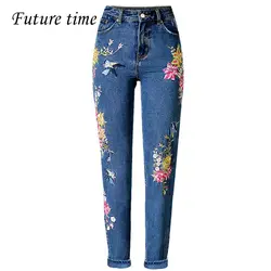 Женские, узкие джинсы с вышивкой, рваные, весенние прямые штаны с высокой талией, 2017 обтягивающие модные штаны C1354