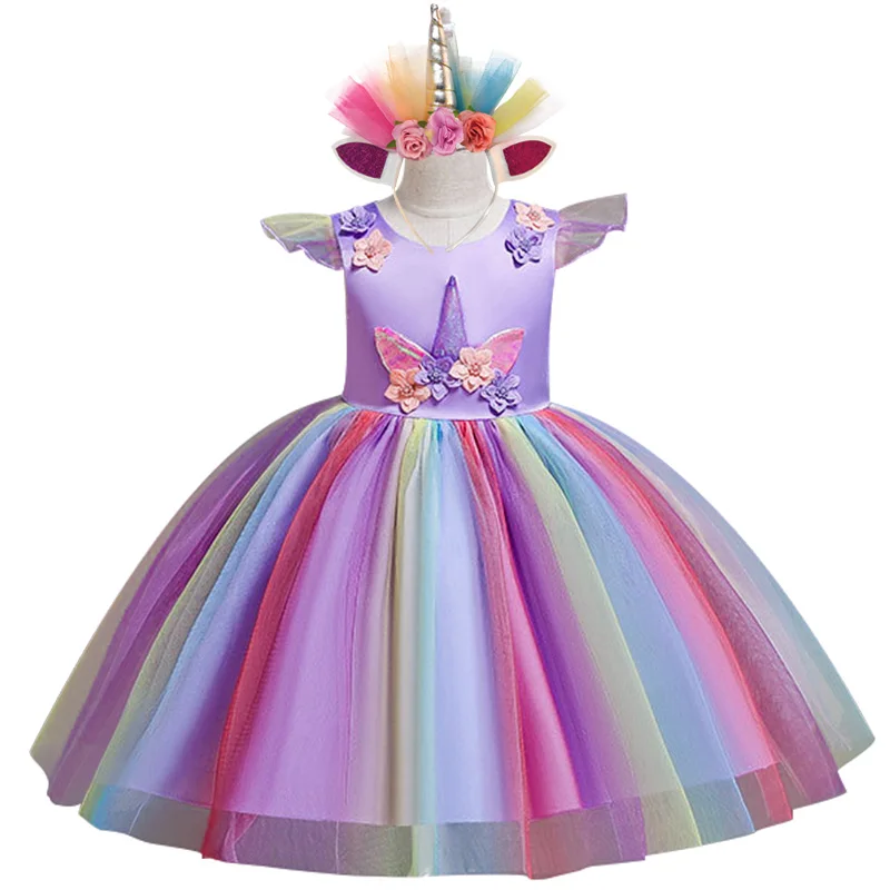 Летнее платье, Радужное платье-пачка с единорогом, вечернее платье для девочек, элегантный костюм, свадебные платья для девочек, vestidos
