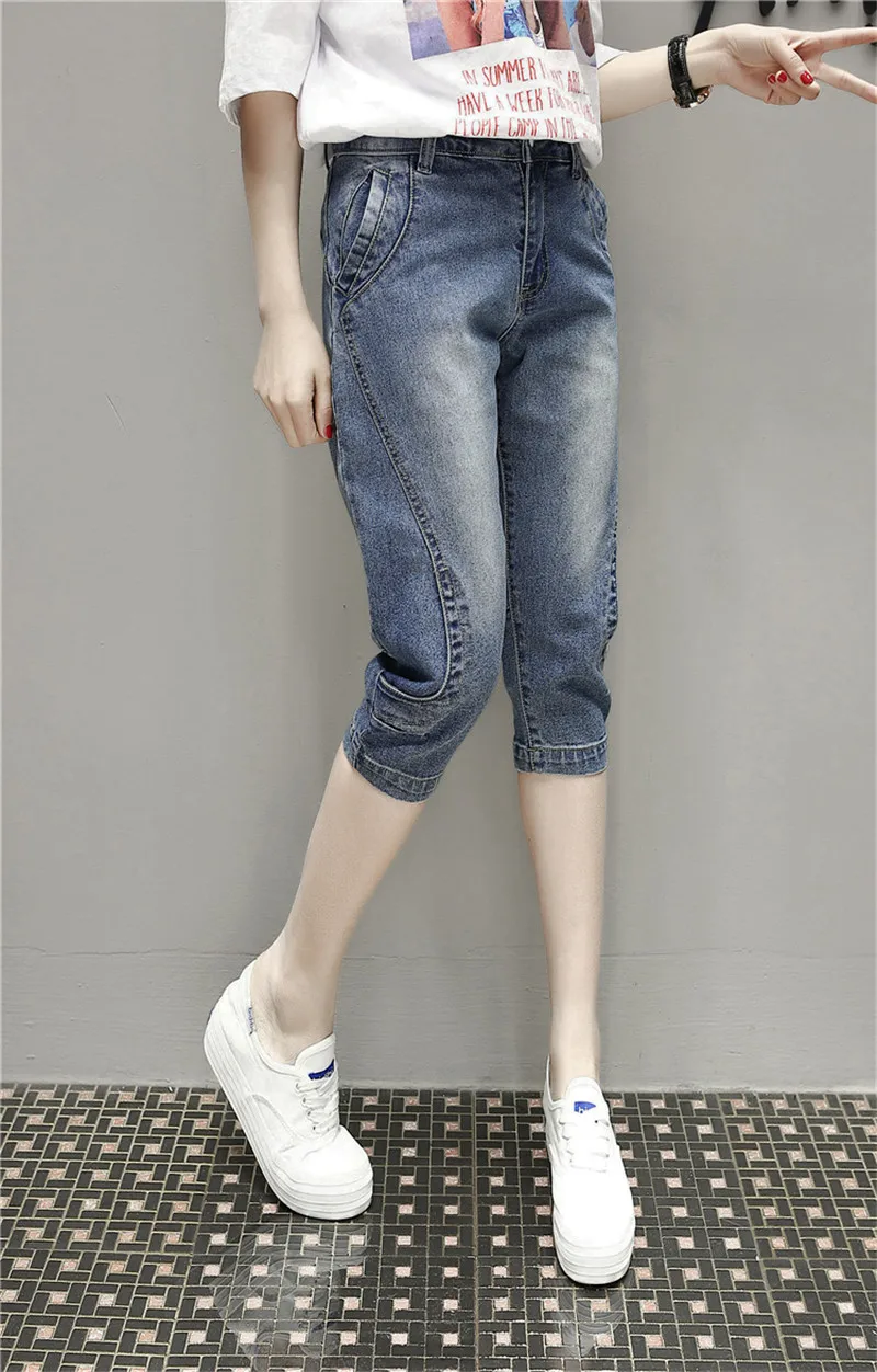 Летние джинсы-шаровары размера плюс 5XL, женские брюки, повседневные Стрейчевые джинсы, тонкие ковбойские брюки-Капри C4180