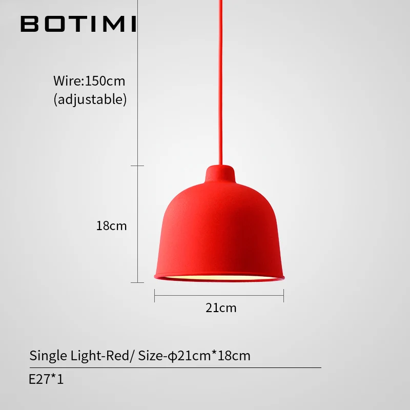 BOTIMI красочный светодиодный подвесной светильник для столовой, смоляный абажур, зеленый E27, освещение для кухни, серый регулируемый светильник для ресторана - Цвет корпуса: Red-1 Light