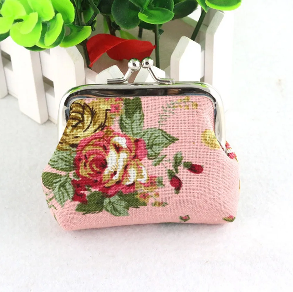 Женское Ретро винтажное портмоне, декорированное цветами, милый кошелек, Дамский маленький кошелек на застежке, сумочка, клатч Monedero - Цвет: PK