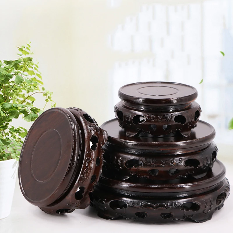 Billig Ebenholz Geschnitzt Basis Durchbohrte Vase Basis Klammern Steine Teekannen Bonsai Blumentöpfe Weihrauch brenner Buddha Mahagoni Kreisförmigen Basis