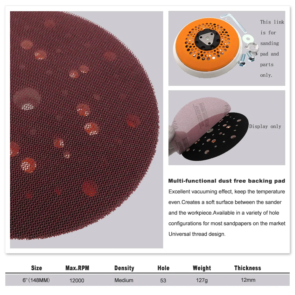 6 дюймов 150 мм мульти-функциональный с резервным копированием Шлифовальная прокладка пыли беспылевых подложка 53-отверстие крюк и петля Мощность инструменты аксессуары