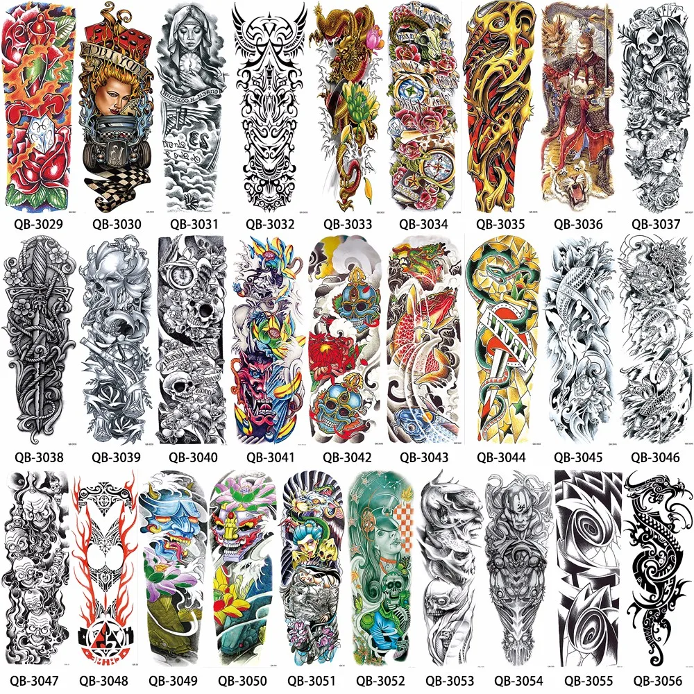31 дизайн 1 шт. большая Большая татуировка полный цветок рука череп машина ноги боди-арт временная наклейка для женщин мужчин татуировки наклейки